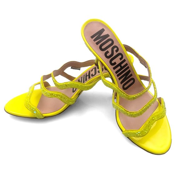 Moschino Wave Straps Glitterd Neon Yellow Slip on Sandals US 6 - Picture 3 of 11